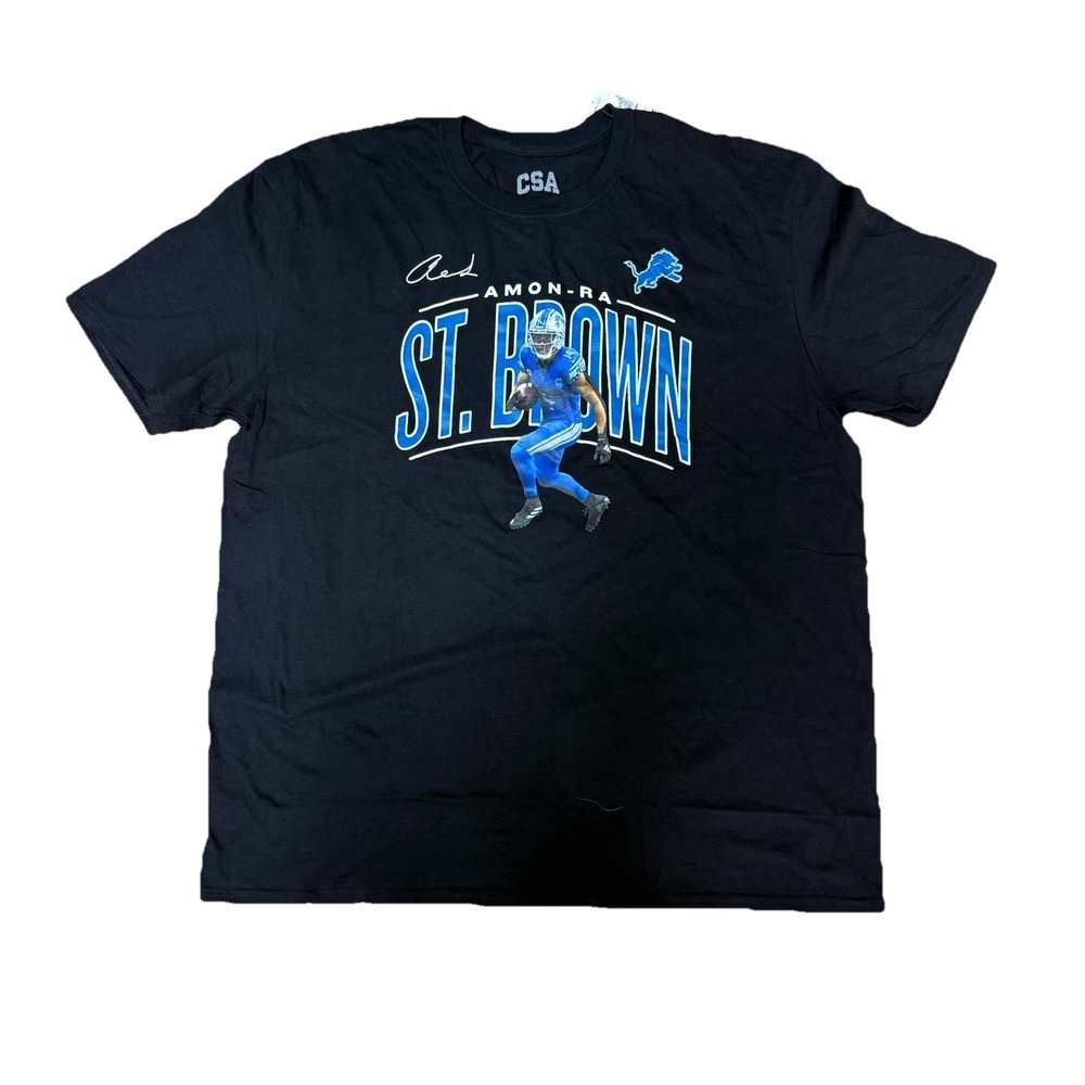 NWT DETROIT LIONS Amon-Ra St Brown T-Shirt Adult XL Black Short Sleeve NFL Tee